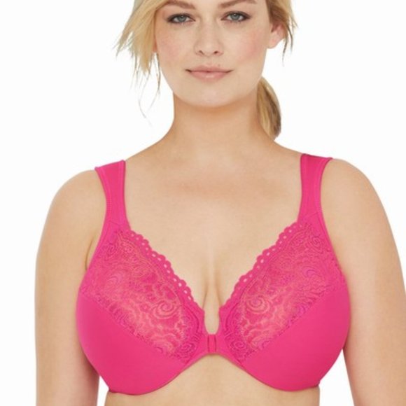Set of 3! 44H Glamorise ELEGANCE Bra (UNDERWIRED) Lace STRETCH-STRAPS Pink NEW - Picture 9 of 12